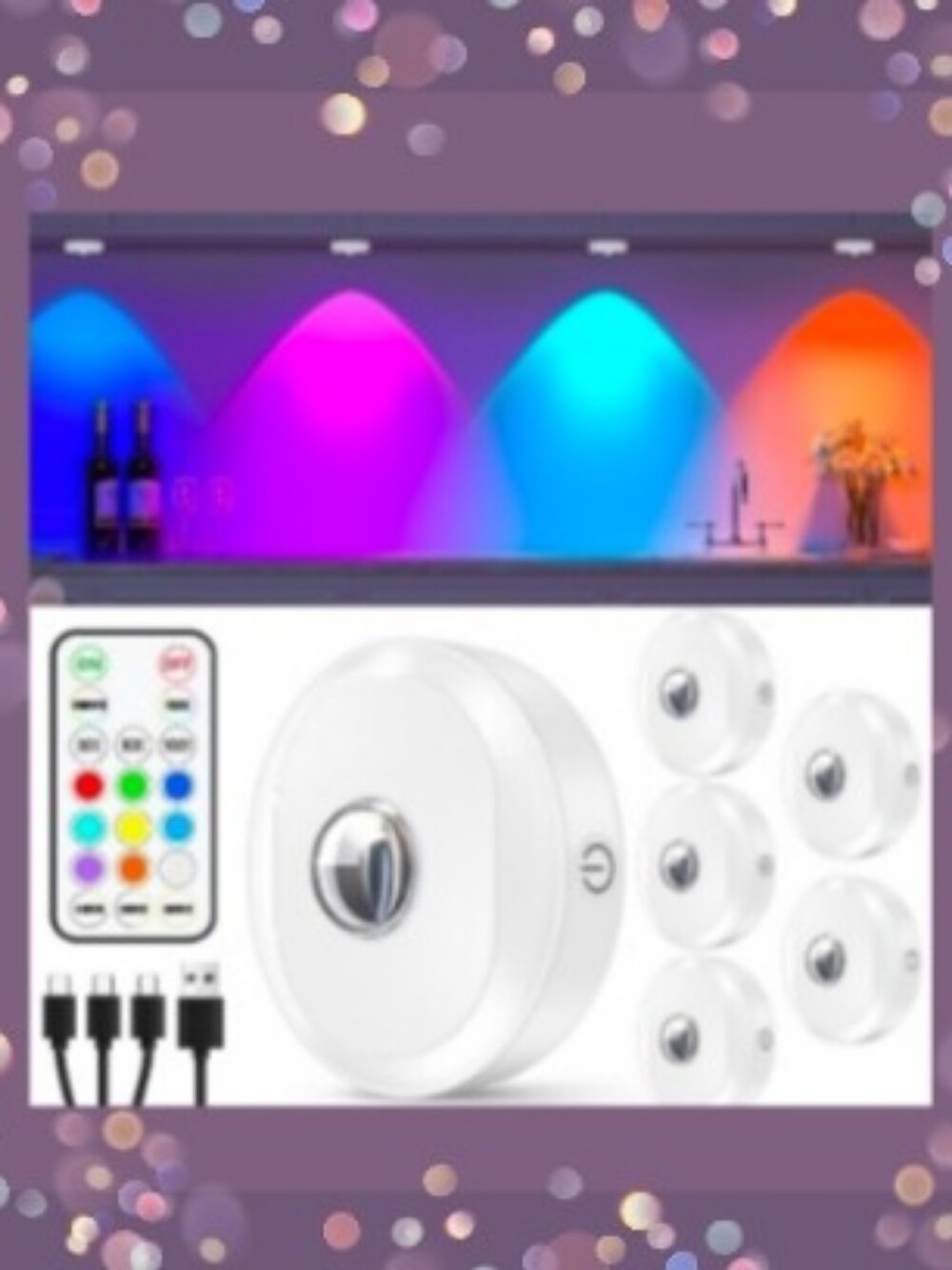 WILLED RGB Rechargeable Puck Lights with Remote Control, Under Cabinet Lighting